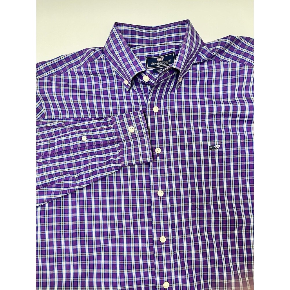 Vineyard Vines Tucker Purple Plaid Long Sleeve Whale Shirt Size Medium